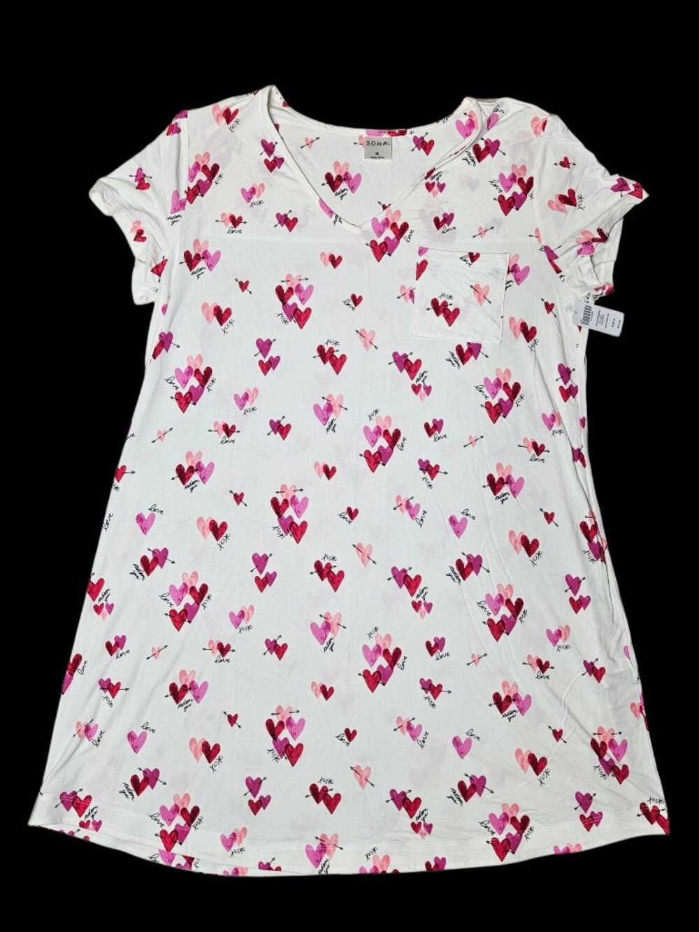 NWT SOMA Cool Nights Short Sleeve V-Neck Sleepshirt XL Heart to Miss Ivory Cozy